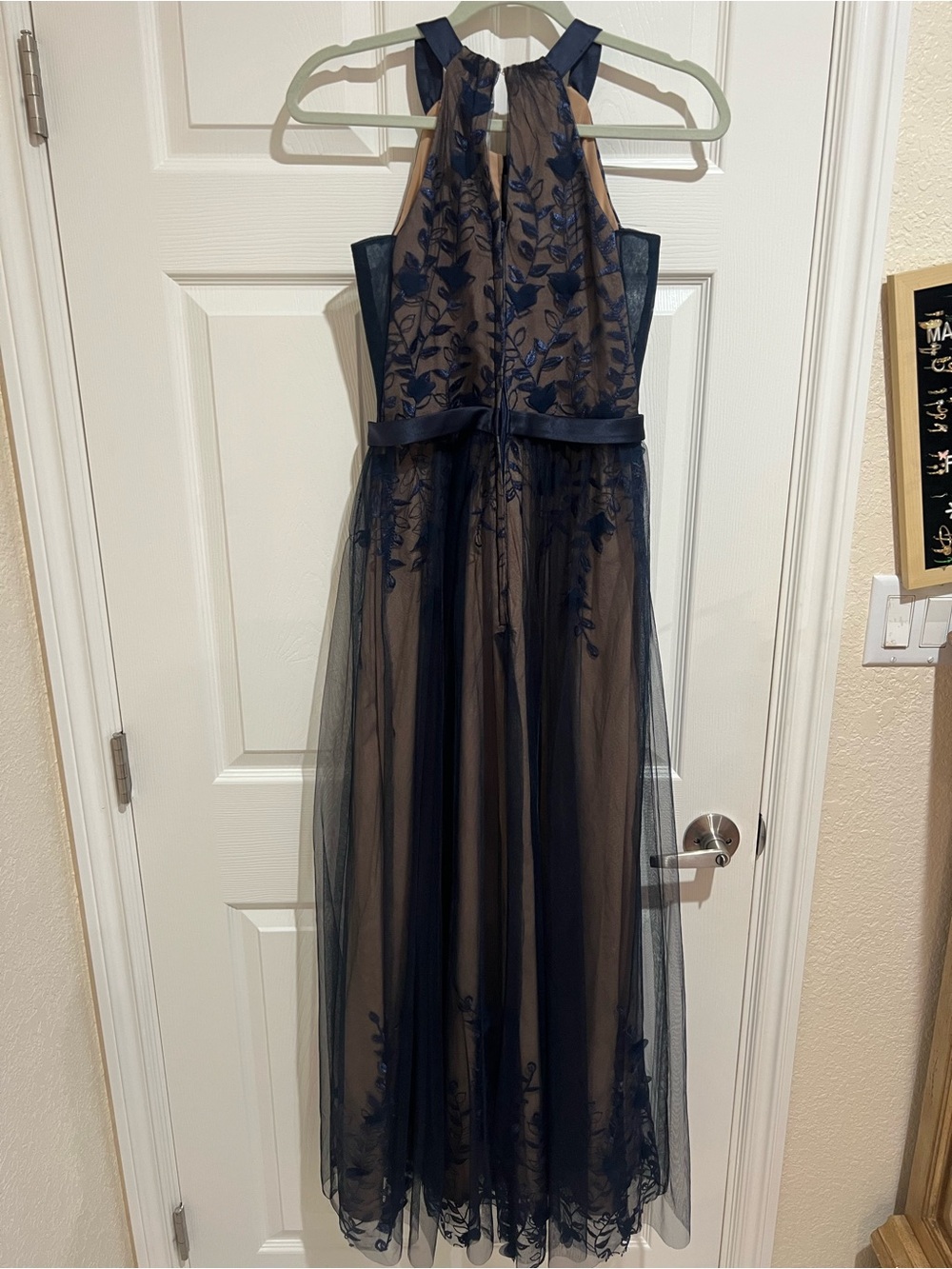 Muse Navy and Nude Tulle Embroidered Dress